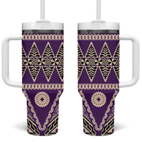 Vintage Bula Fiji Tumbler With Handle Purple Tapa Masi Motif