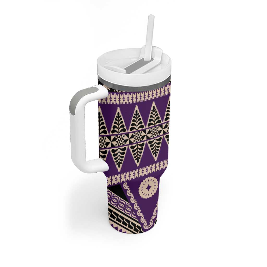 Vintage Bula Fiji Tumbler With Handle Purple Tapa Masi Motif