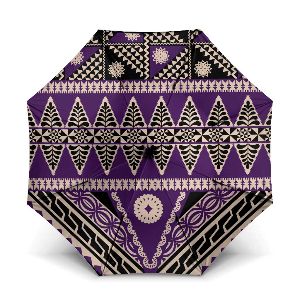 Vintage Bula Fiji Umbrella Purple Tapa Masi Motif - Polynesian Pride