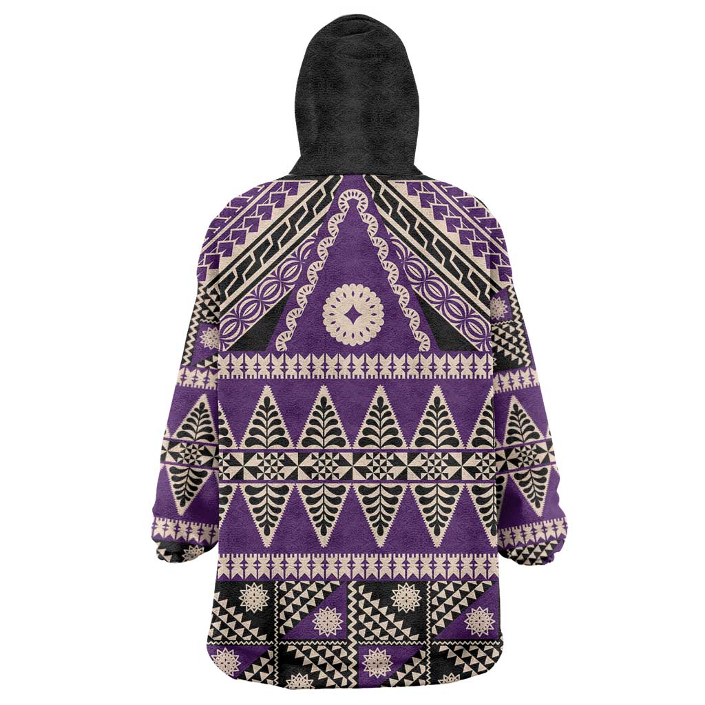 Vintage Bula Fiji Wearable Blanket Hoodie Purple Tapa Masi Motif