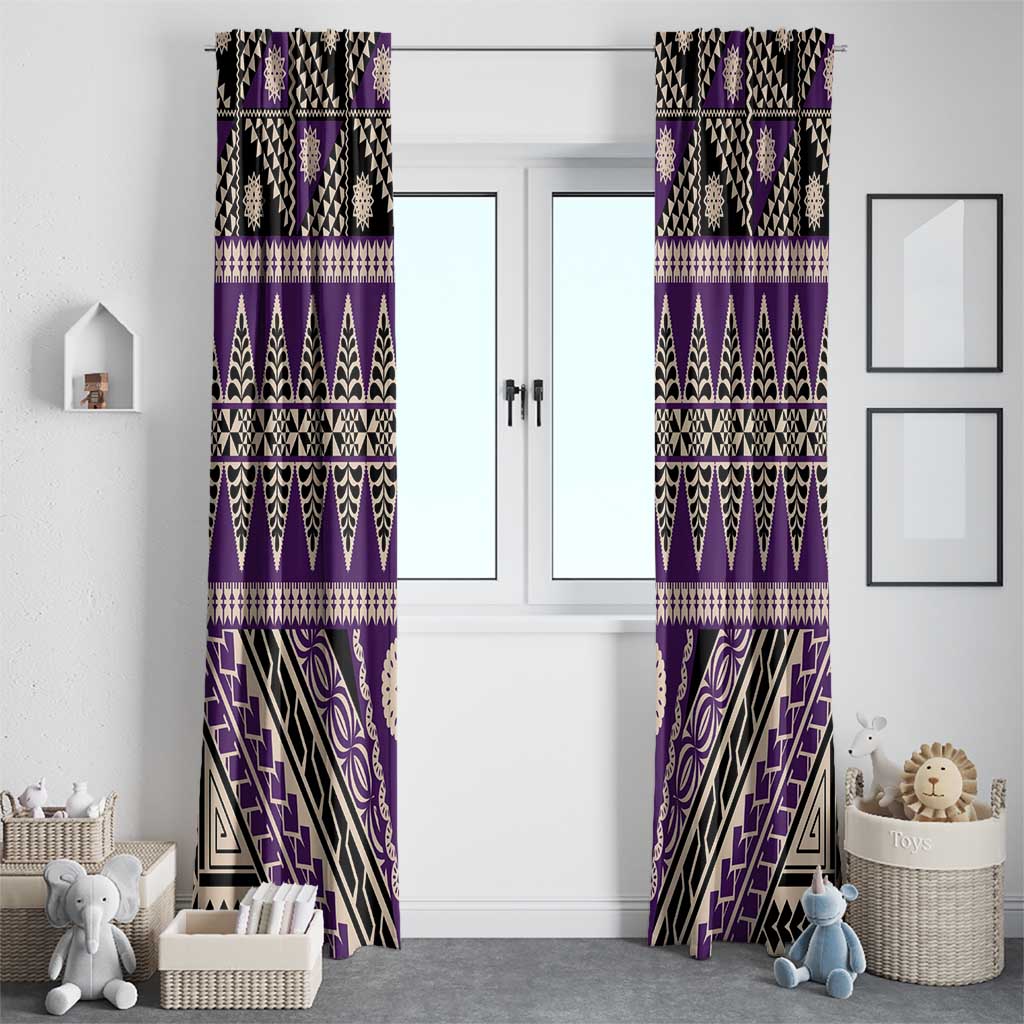 Vintage Bula Fiji Window Curtain Purple Tapa Masi Motif