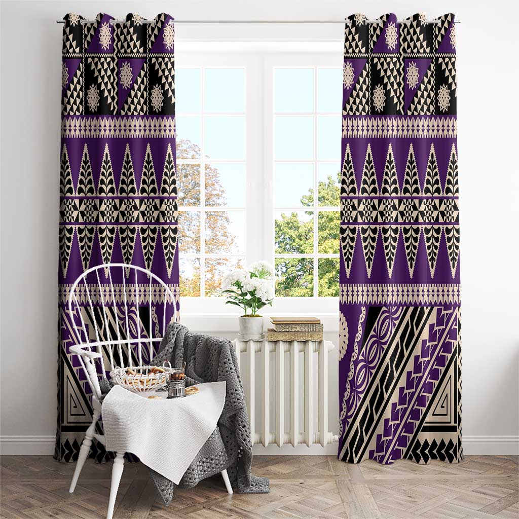 Vintage Bula Fiji Window Curtain Purple Tapa Masi Motif
