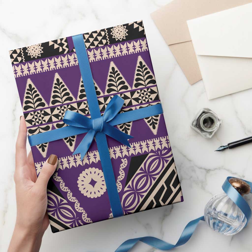 Vintage Bula Fiji Wrapping Paper Purple Tapa Masi Motif LT9 - Polynesian Pride