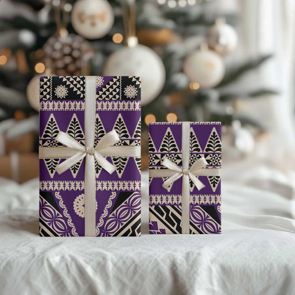 Vintage Bula Fiji Wrapping Paper Purple Tapa Masi Motif LT9 - Polynesian Pride