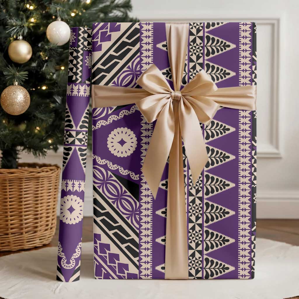 Vintage Bula Fiji Wrapping Paper Purple Tapa Masi Motif LT9 - Polynesian Pride