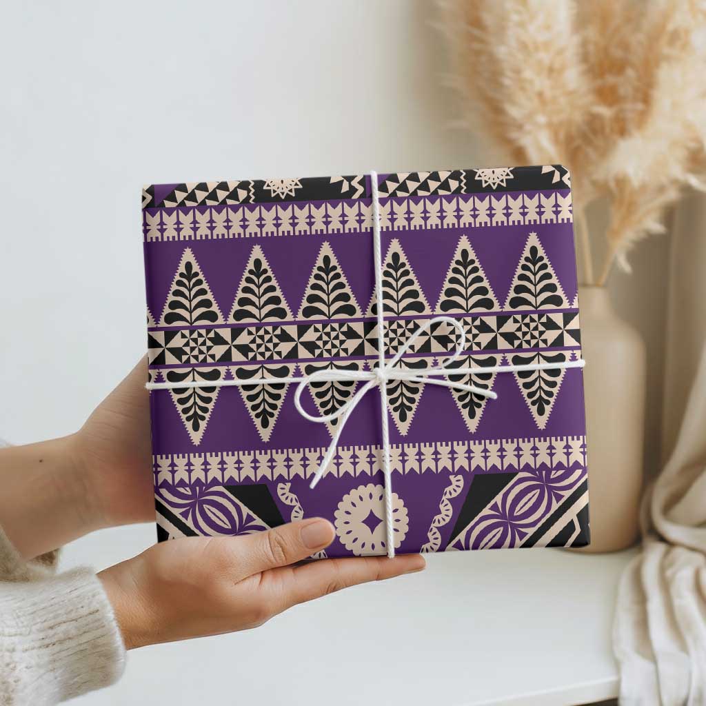 Vintage Bula Fiji Wrapping Paper Purple Tapa Masi Motif LT9 - Polynesian Pride