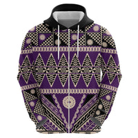 Vintage Bula Fiji Zip Hoodie Purple Tapa Masi Motif