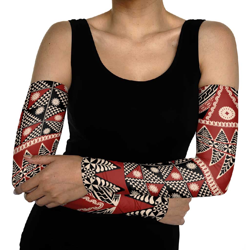Vintage Bula Fiji Arm Sleeves Red Tapa Masi Motif - Polynesian Pride