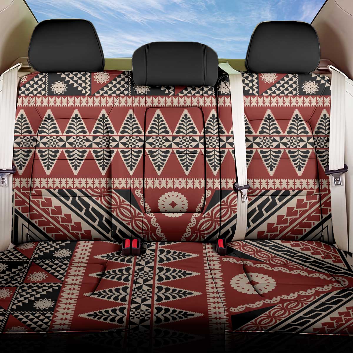 Vintage Bula Fiji Back Car Seat Cover Red Tapa Masi Motif