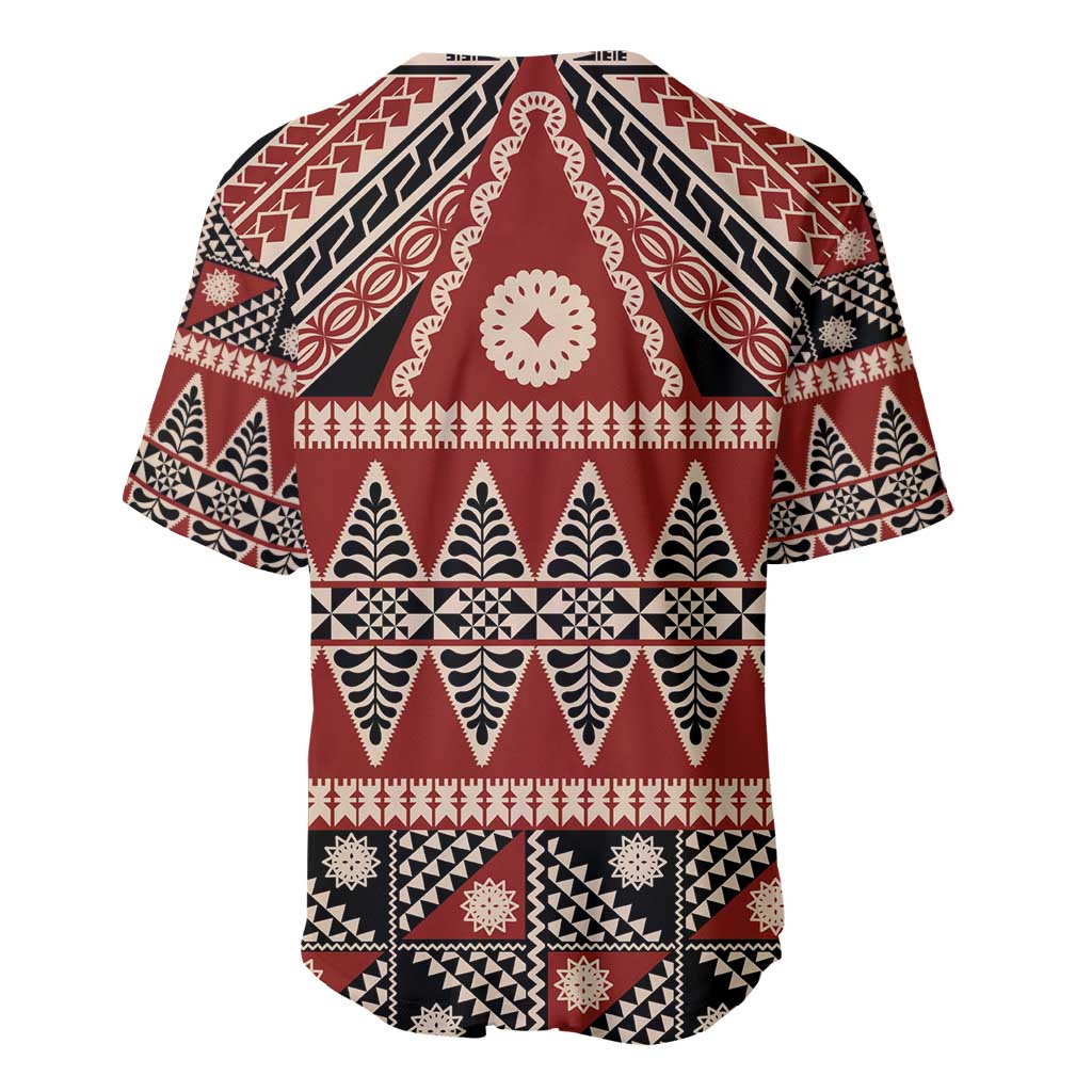 Vintage Bula Fiji Baseball Jersey Red Tapa Masi Motif