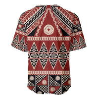 Vintage Bula Fiji Baseball Jersey Red Tapa Masi Motif