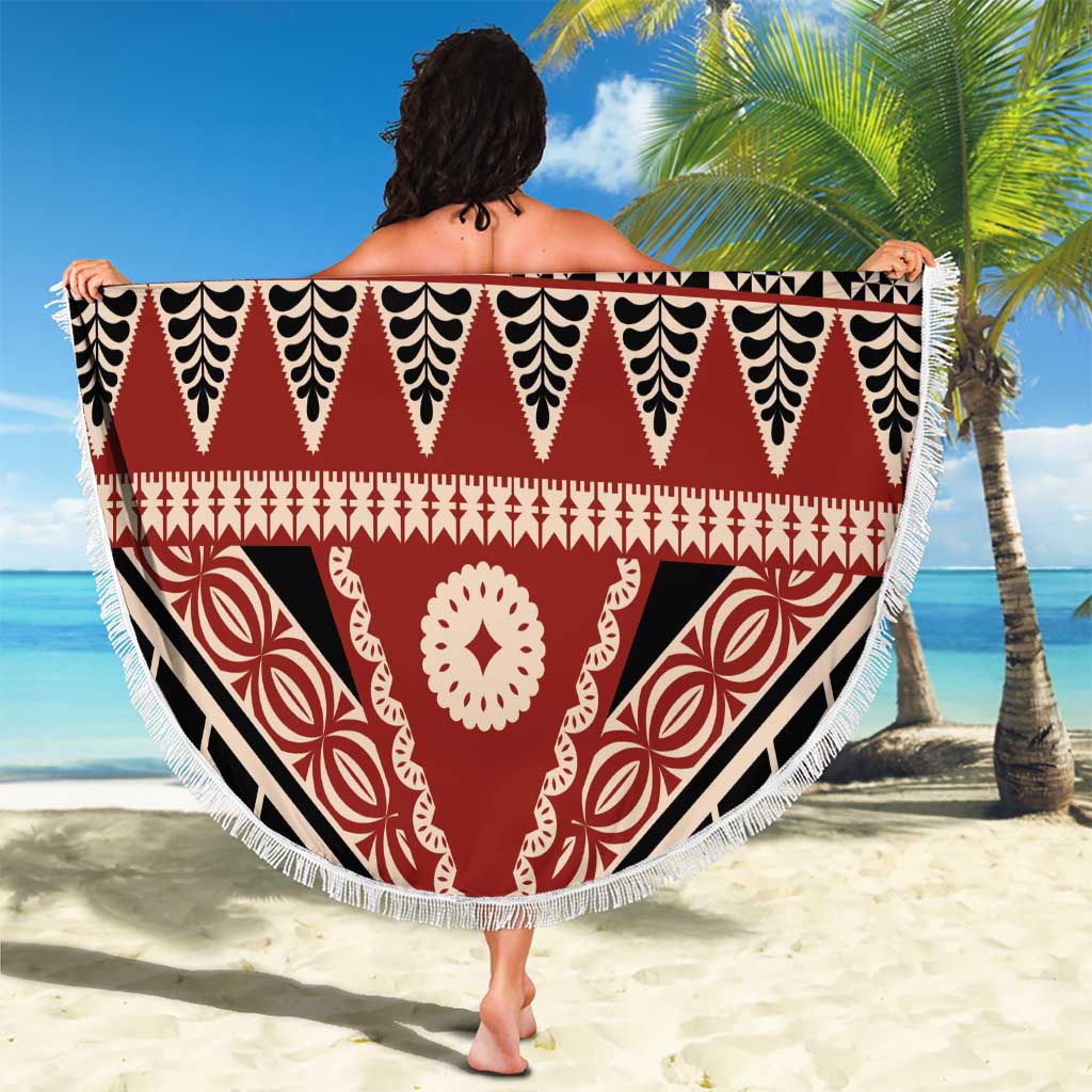 Vintage Bula Fiji Beach Blanket Red Tapa Masi Motif