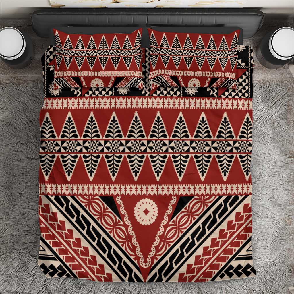 Vintage Bula Fiji Bedding Set Red Tapa Masi Motif