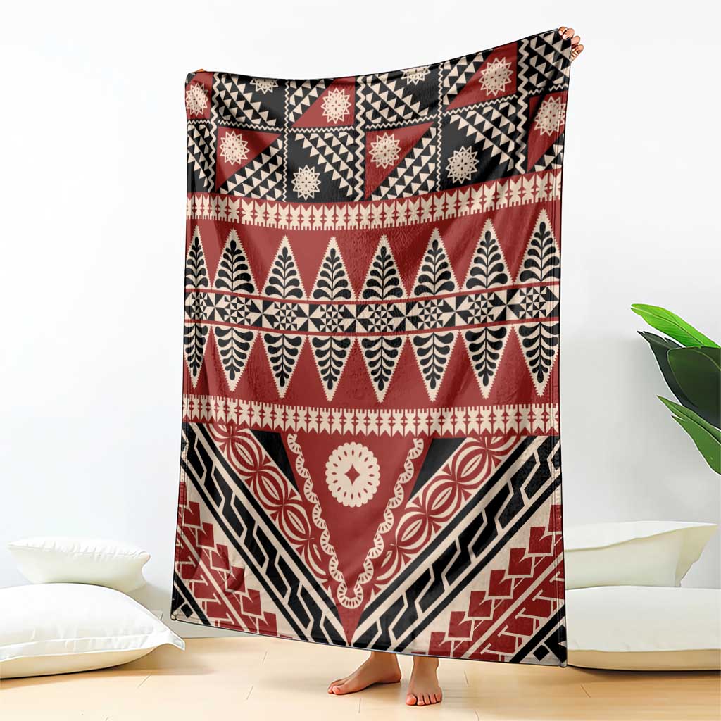 Vintage Bula Fiji Blanket Red Tapa Masi Motif