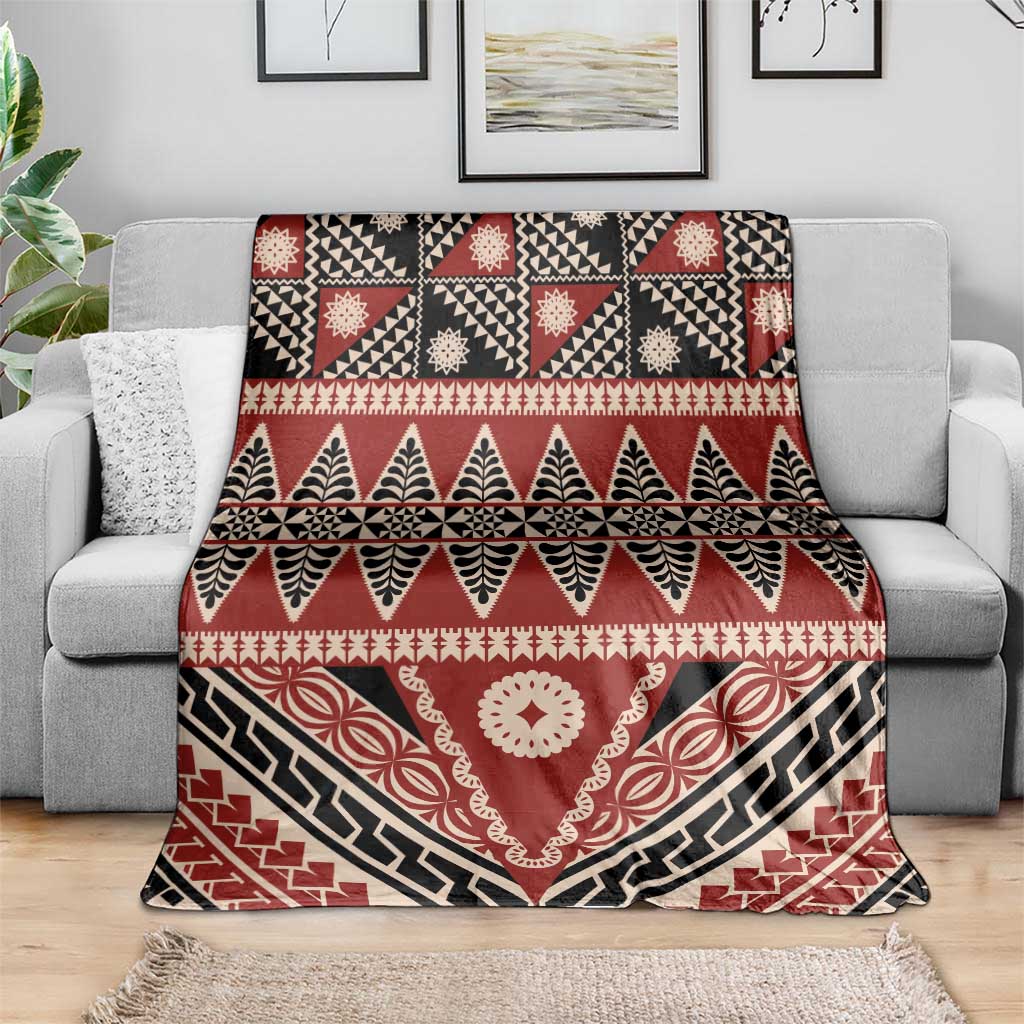 Vintage Bula Fiji Blanket Red Tapa Masi Motif