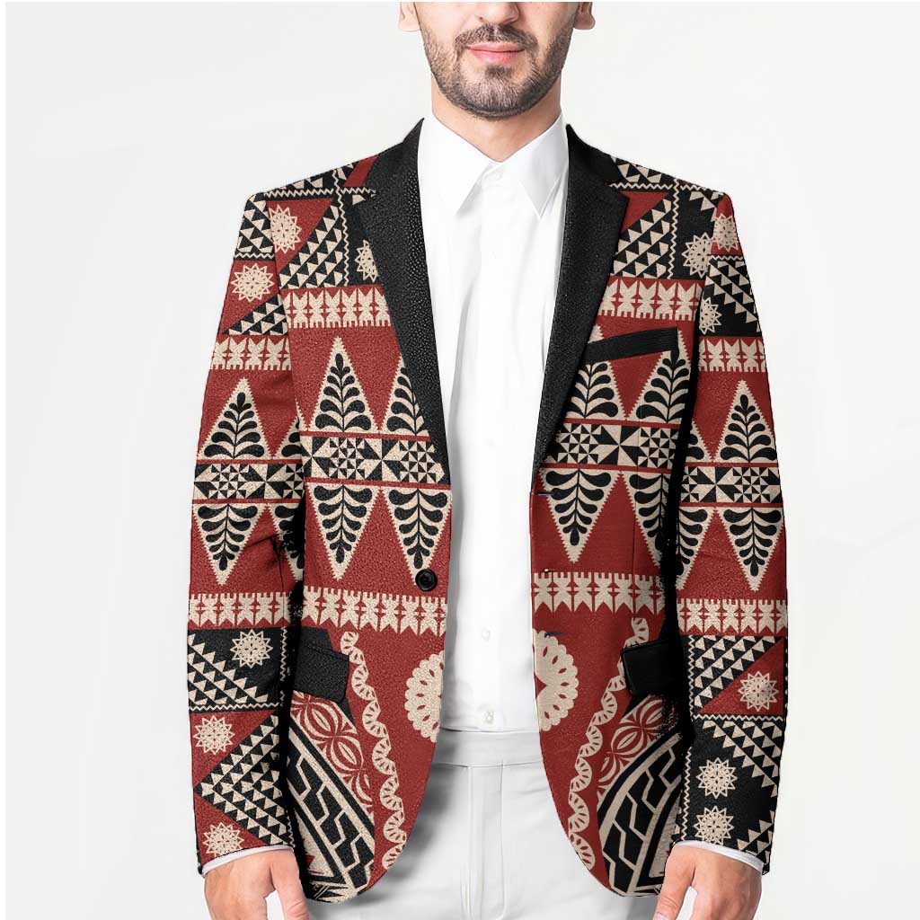 Vintage Bula Fiji Blazer Red Tapa Masi Motif - Polynesian Pride