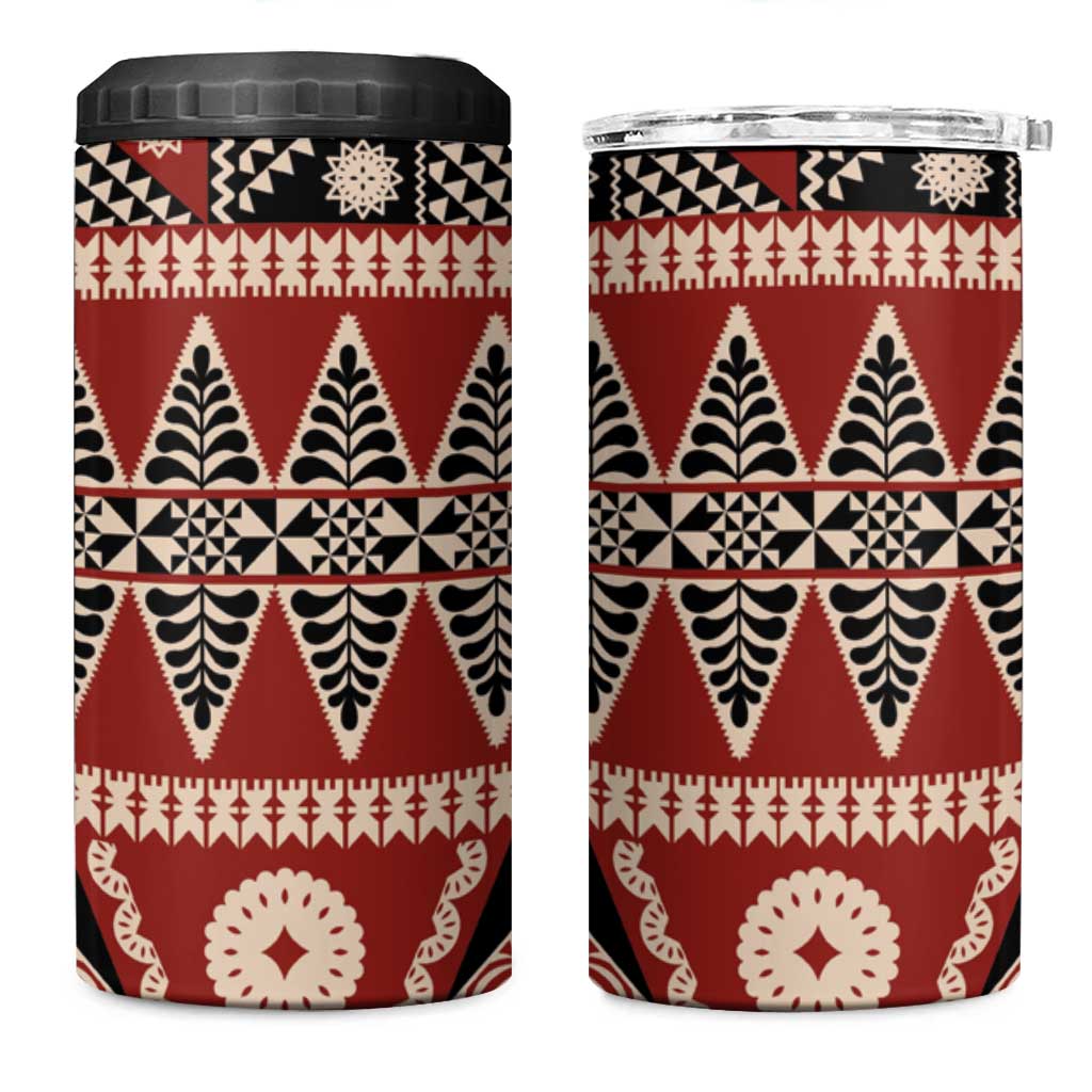 Vintage Bula Fiji 4 in 1 Can Cooler Tumbler Red Tapa Masi Motif