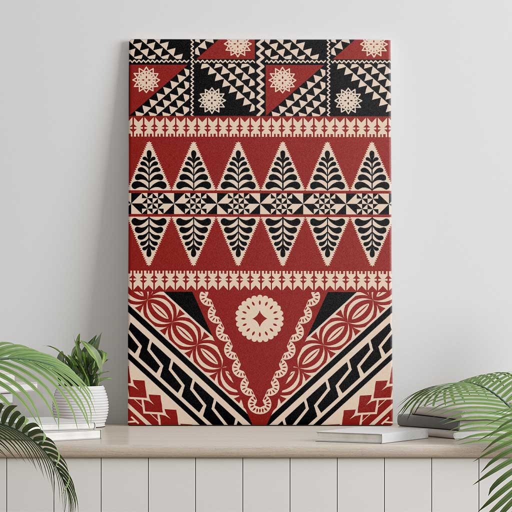 Vintage Bula Fiji Canvas Wall Art Red Tapa Masi Motif