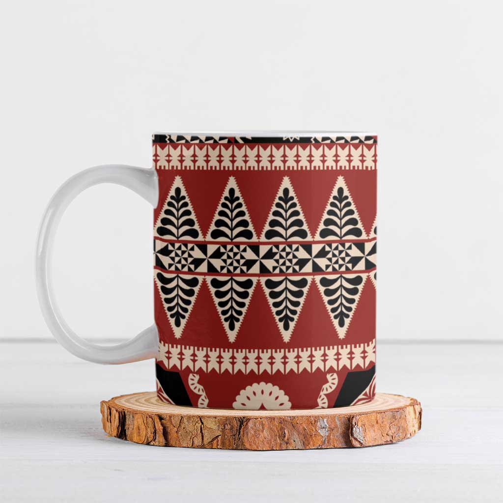 Vintage Bula Fiji Ceramic Mug Red Tapa Masi Motif - Polynesian Pride