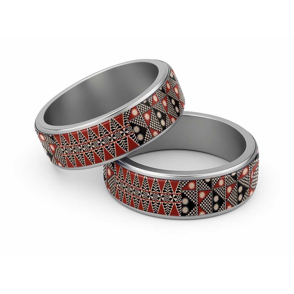 Vintage Bula Fiji Classic Ring Red Tapa Masi Motif - Polynesian Pride