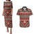 Vintage Bula Fiji Couples Matching Puletasi and Hawaiian Shirt Red Tapa Masi Motif