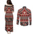 Vintage Bula Fiji Couples Matching Puletasi and Long Sleeve Button Shirt Red Tapa Masi Motif