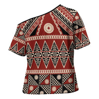 Vintage Bula Fiji Cross Shoulder Shirt Red Tapa Masi Motif - Polynesian Pride