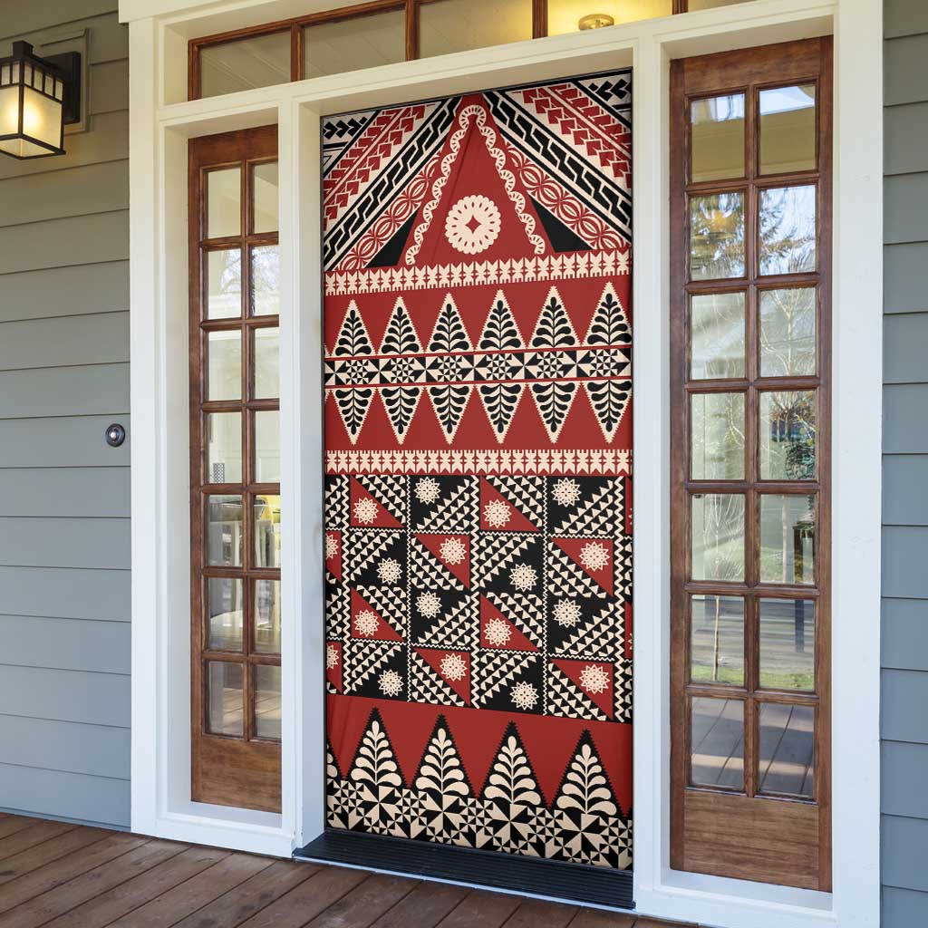 Vintage Bula Fiji Door Cover Red Tapa Masi Motif - Polynesian Pride