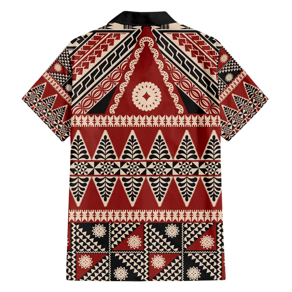 Vintage Bula Fiji Family Matching Long Sleeve Bodycon Dress and Hawaiian Shirt Red Tapa Masi Motif