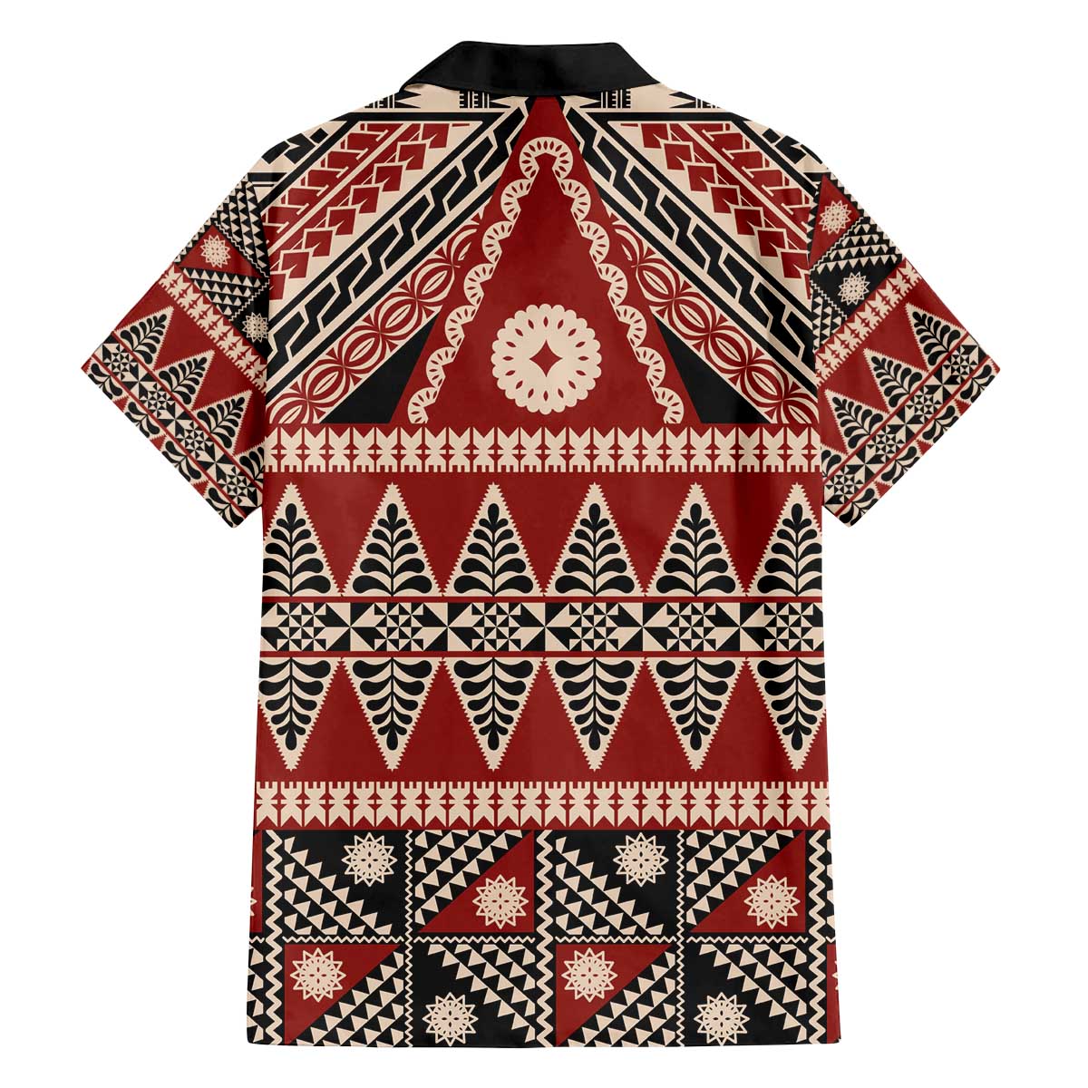 Vintage Bula Fiji Family Matching Off The Shoulder Long Sleeve Dress and Hawaiian Shirt Red Tapa Masi Motif
