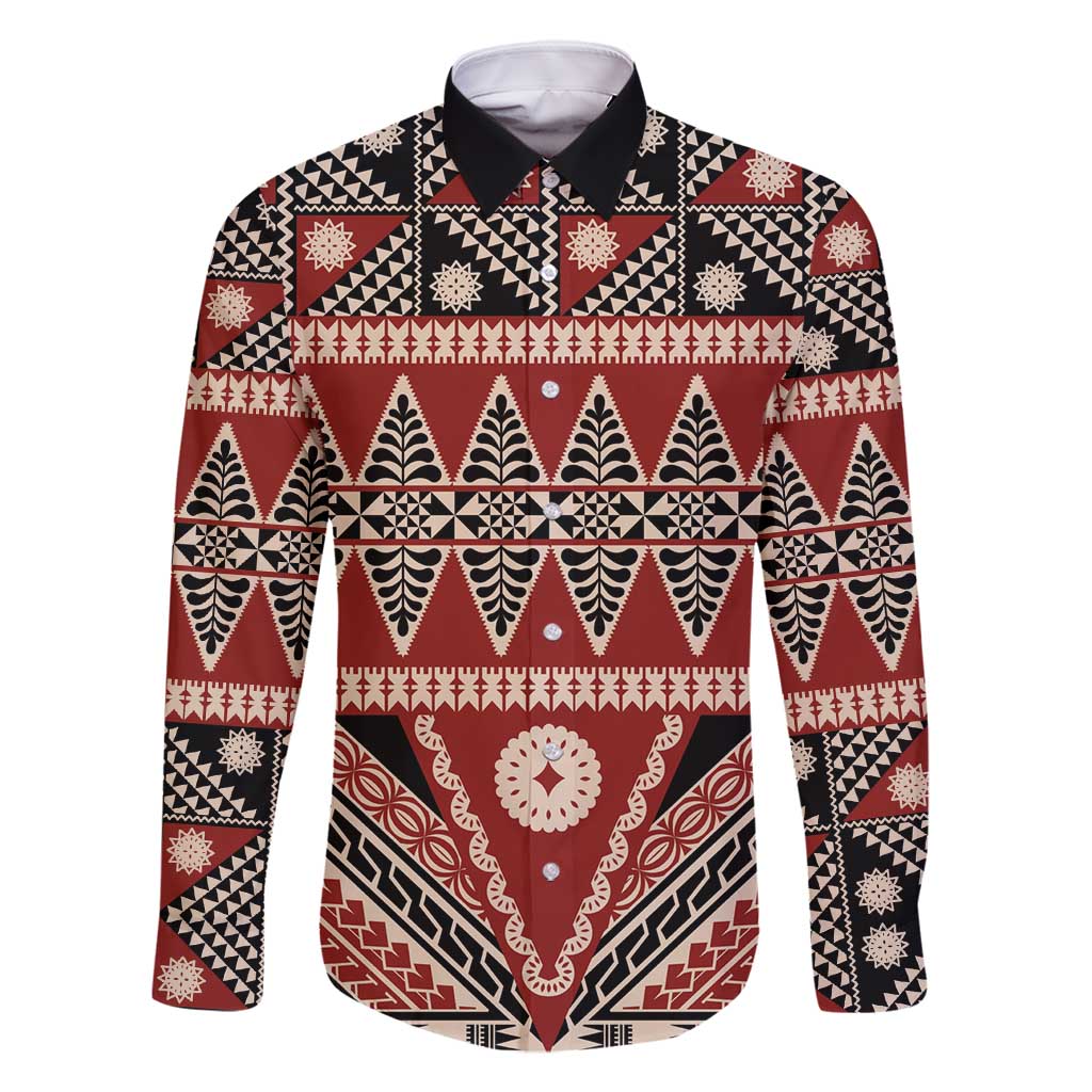 Vintage Bula Fiji Family Matching Off Shoulder Maxi Dress and Hawaiian Shirt Red Tapa Masi Motif