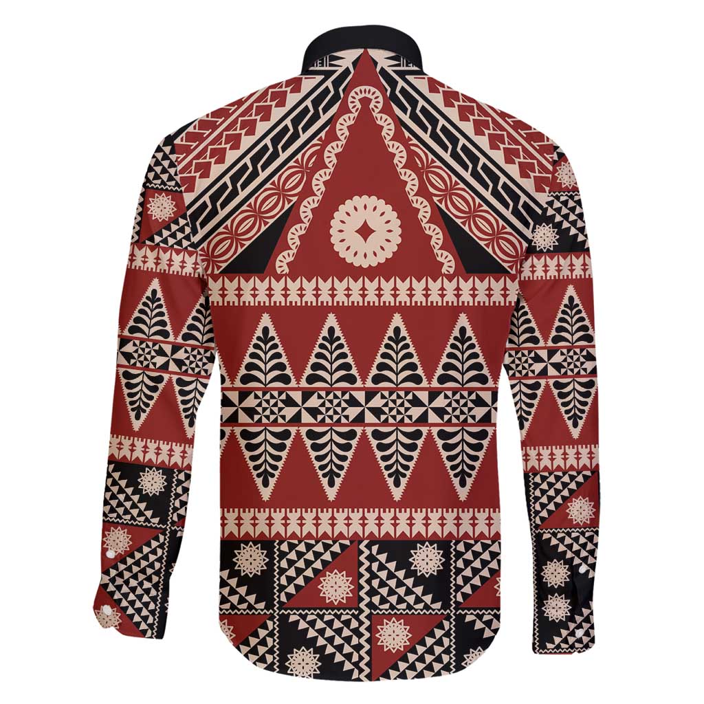 Vintage Bula Fiji Family Matching Tank Maxi Dress and Hawaiian Shirt Red Tapa Masi Motif