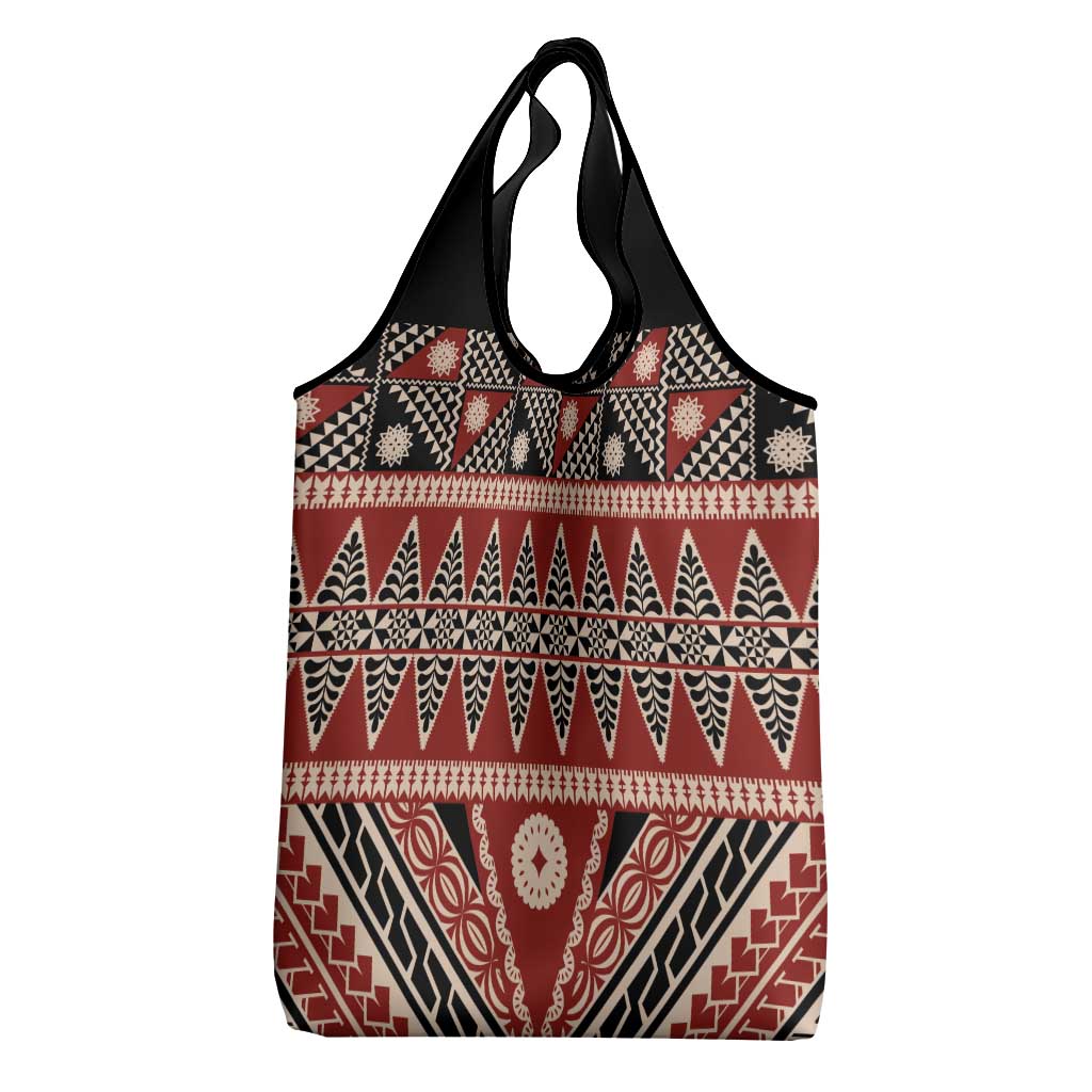 Vintage Bula Fiji Grocery Bag Red Tapa Masi Motif