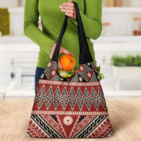 Vintage Bula Fiji Grocery Bag Red Tapa Masi Motif