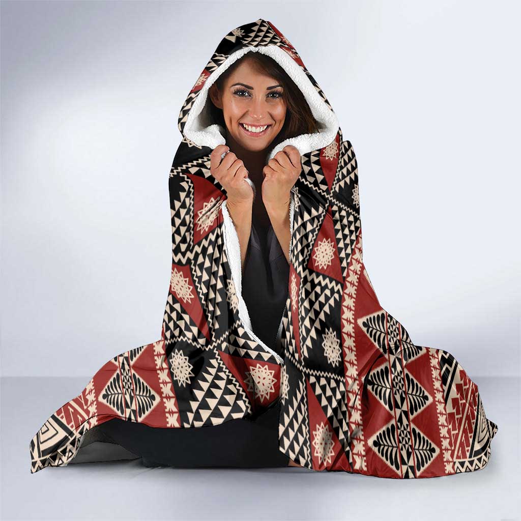 Vintage Bula Fiji Hooded Blanket Red Tapa Masi Motif