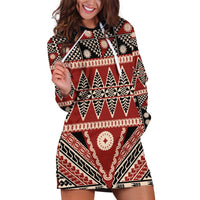 Vintage Bula Fiji Hoodie Dress Red Tapa Masi Motif