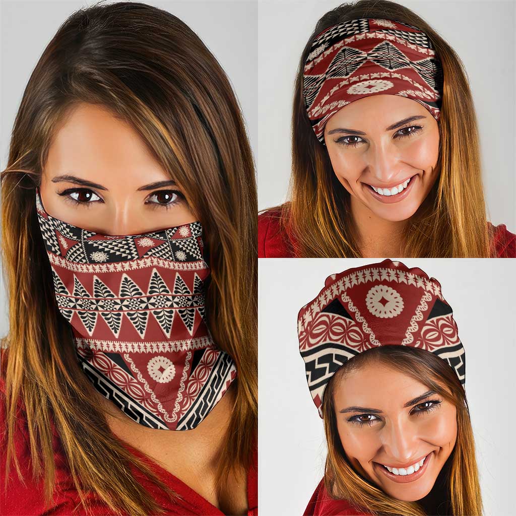 Vintage Bula Fiji Neck Gaiter Red Tapa Masi Motif - Polynesian Pride