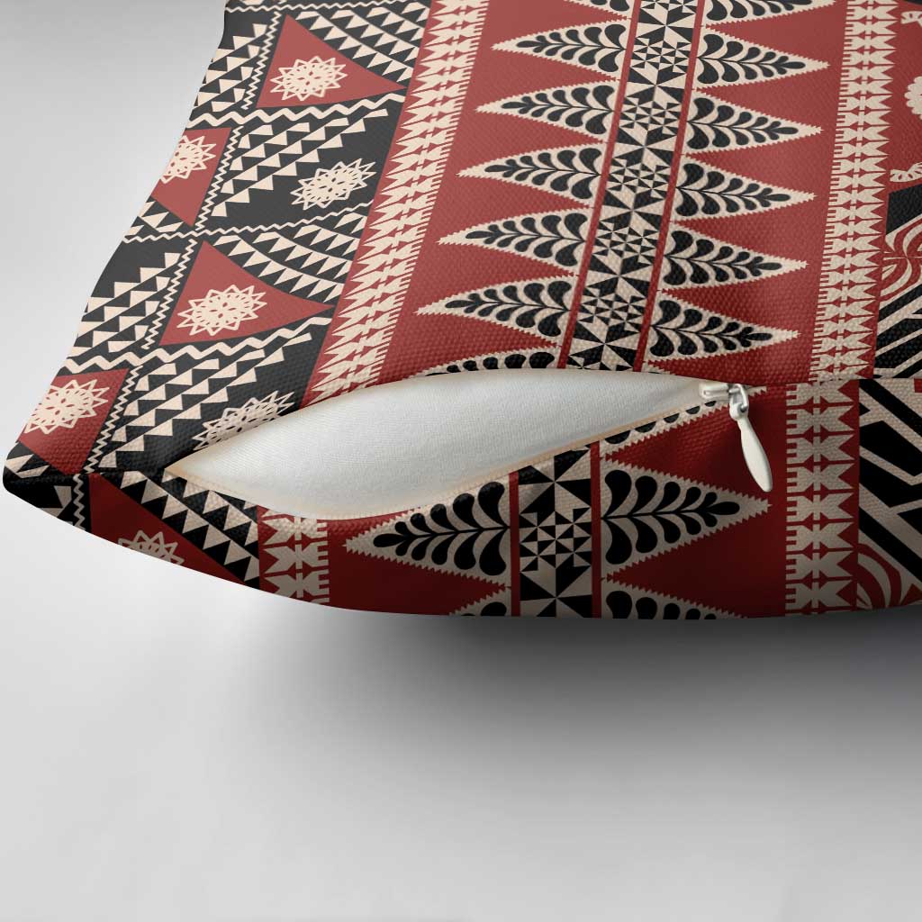 Vintage Bula Fiji Pillow Cover Red Tapa Masi Motif - Polynesian Pride