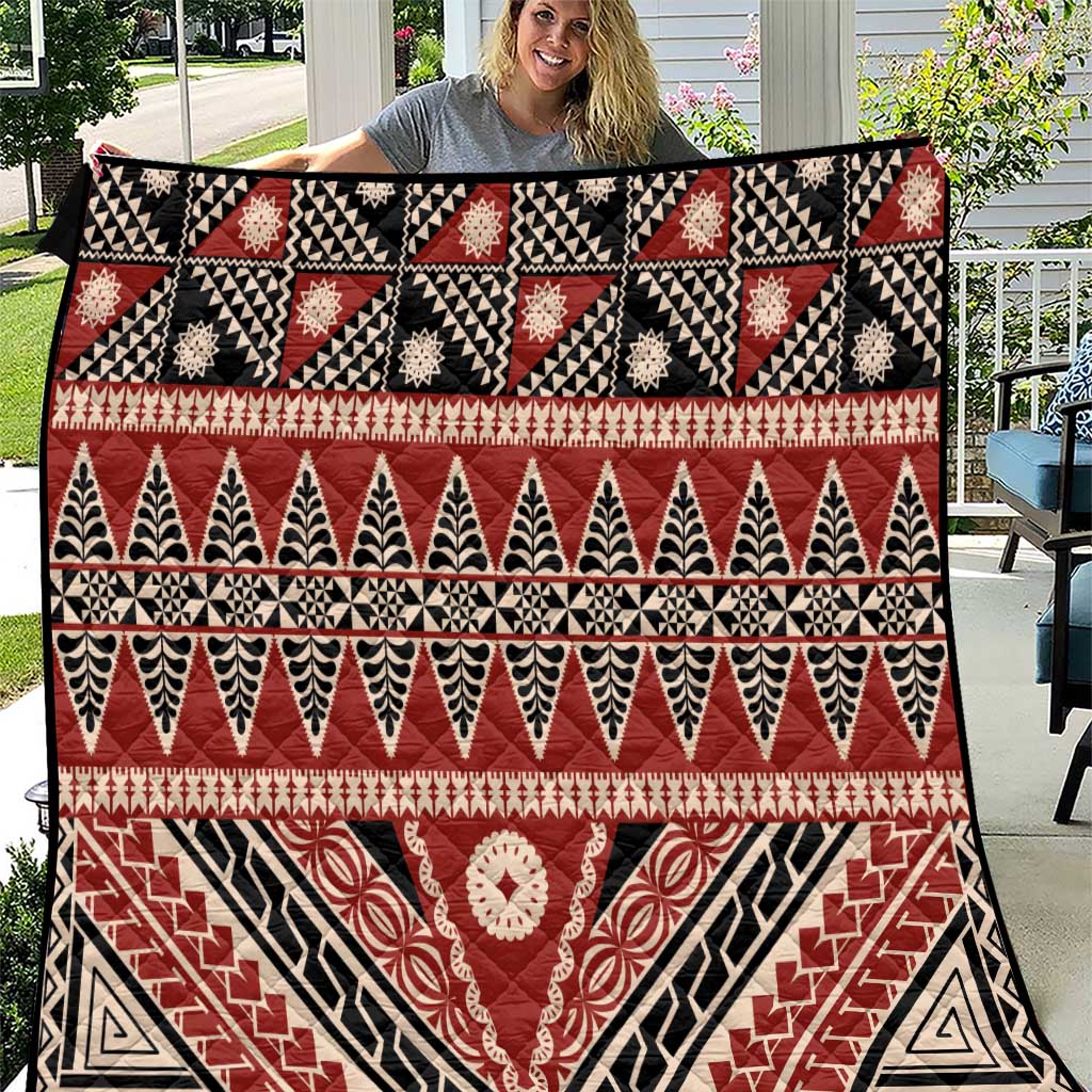 Vintage Bula Fiji Quilt Red Tapa Masi Motif