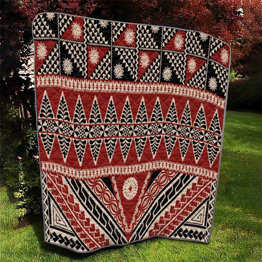 Vintage Bula Fiji Quilt Red Tapa Masi Motif