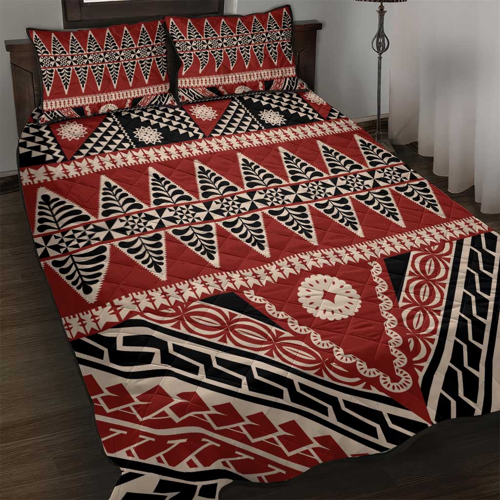 Vintage Bula Fiji Quilt Bed Set Red Tapa Masi Motif