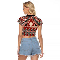 Vintage Bula Fiji Raglan Cropped T Shirt Red Tapa Masi Motif