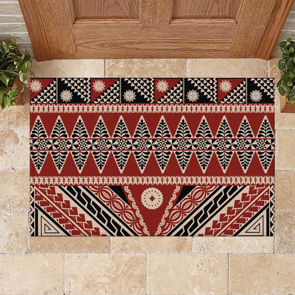 Vintage Bula Fiji Rubber Doormat Red Tapa Masi Motif