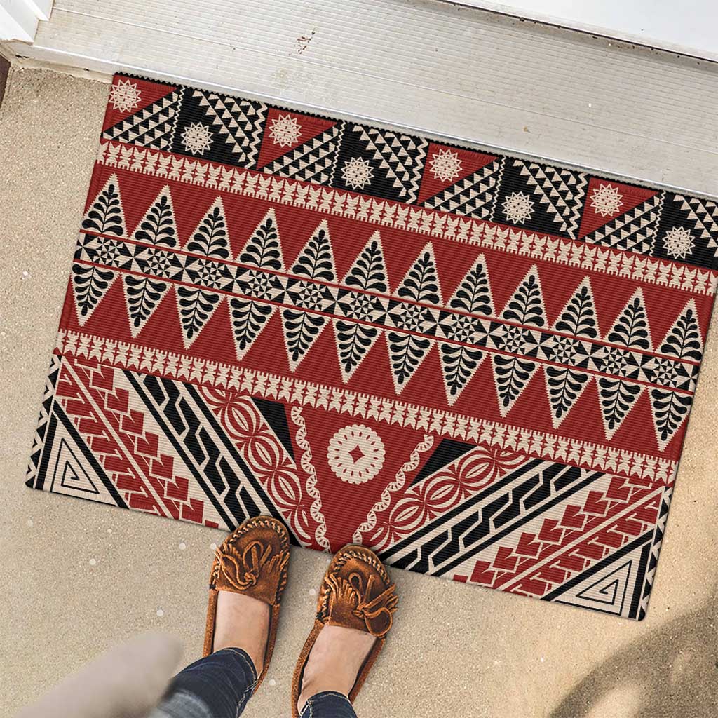 Vintage Bula Fiji Rubber Doormat Red Tapa Masi Motif