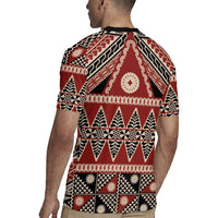 Vintage Bula Fiji Rugby Jersey Red Tapa Masi Motif