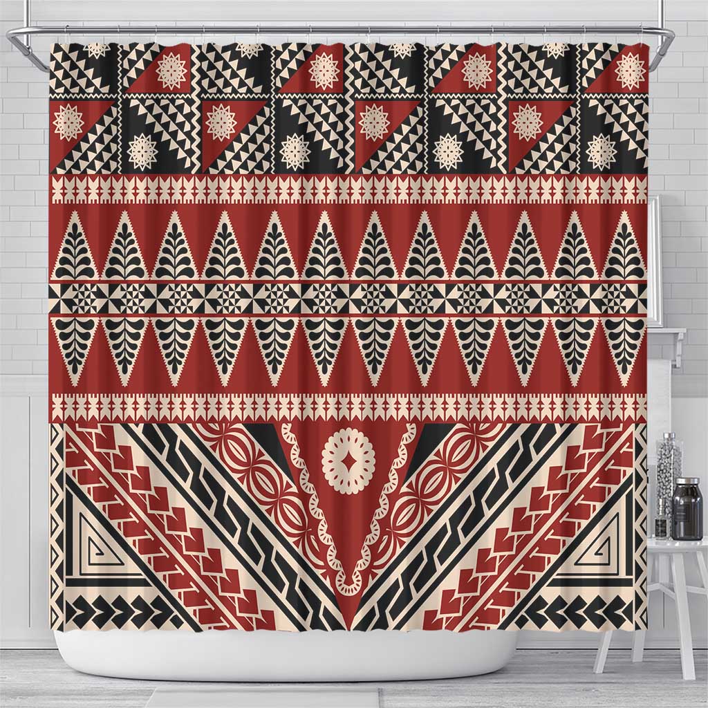 Vintage Bula Fiji Shower Curtain Red Tapa Masi Motif