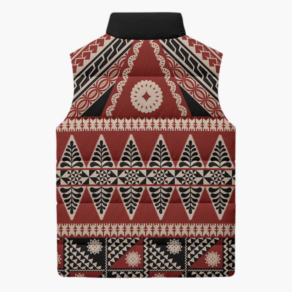 Vintage Bula Fiji Sleeveless Puffer Jacket Red Tapa Masi Motif - Polynesian Pride