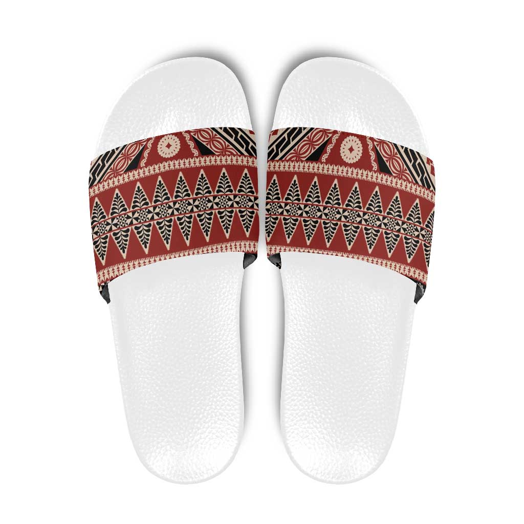 Vintage Bula Fiji Slide Sandals Red Tapa Masi Motif - Polynesian Pride