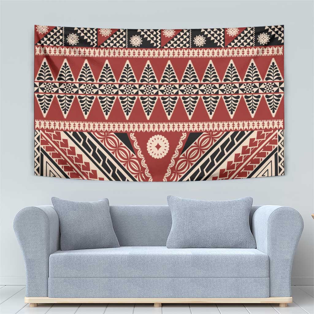 Vintage Bula Fiji Tapestry Red Tapa Masi Motif
