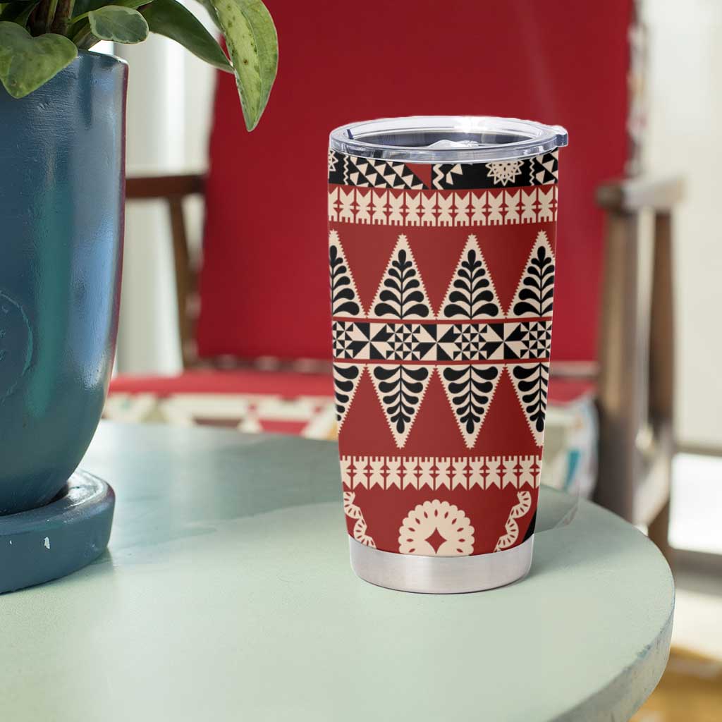 Vintage Bula Fiji Tumbler Cup Red Tapa Masi Motif